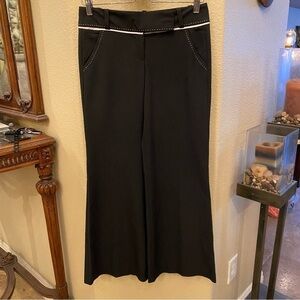 Vintage BEBE Women Black Pinstripe Y2K Flare Wide Dress Pants Size 4-Made in USA